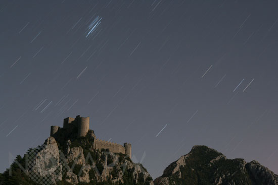 Star trails over the castle of Puilaurens