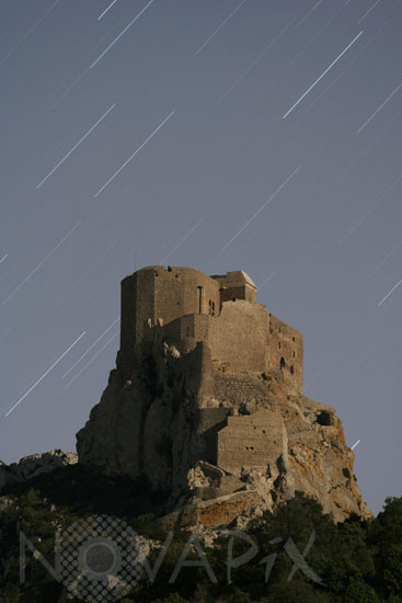 Star trails over the castle of Quéribus