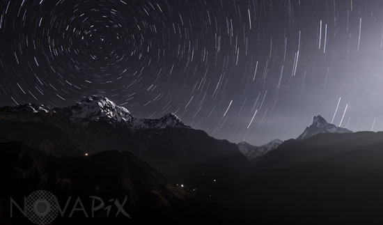 Star trails around north celestial pole - Annapurna