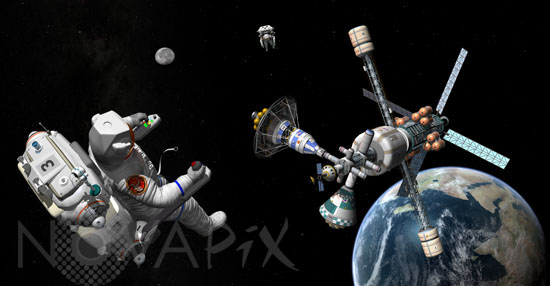 Mars cycler and manned maneuvering units - Artist view