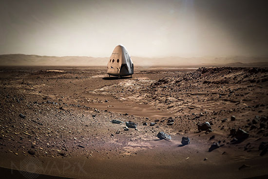 Capsule Red Dragon sur Mars - Illustration