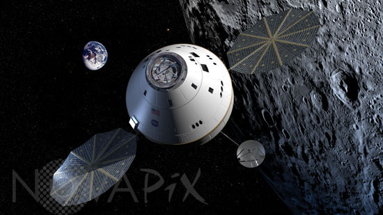 Retour sur la Lune: le module Orion en orbite lunaire - Vue d'artiste