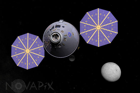 The MPCV spacecraft in lunar orbit