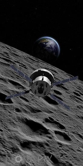 Retour sur la Lune: le module Orion en orbite lunaire - Vue d'artiste