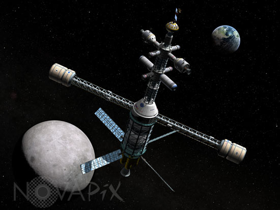 Station permanente entre la Terre et la Lune - Vue d'artiste