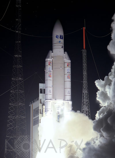 Ariane 5 lifts off. 08/2002