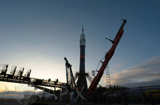 Soyuz rocket on launch pad. 10/2001