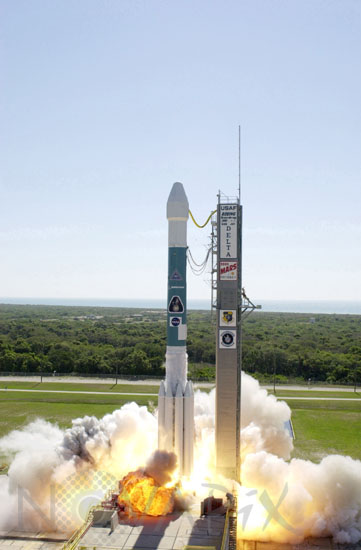 Delta II rocket lifts off carrying Mars Odyssey spacecraft. April 7 2001