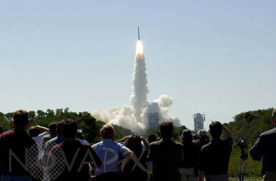 Delta II rocket lifts off carrying Mars Odyssey spacecraft. April 7 2001