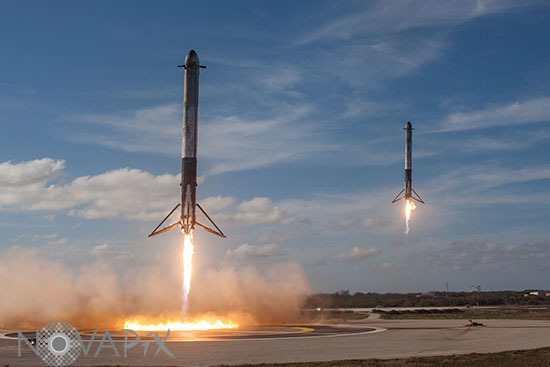 Atterrissage des boosters de la fusée Falcon Heavy - 02/2018