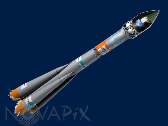 Fusée Soyuz-Fregat et satellite Giove-B - Vue d'artiste