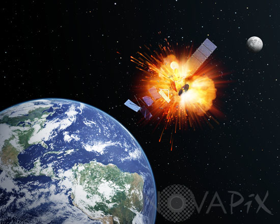 Explosion d'un satellite - Vue d'artiste
