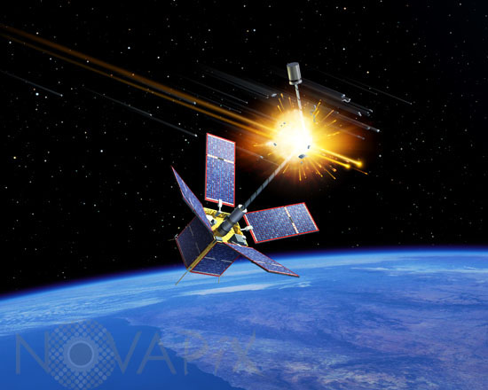 Satellite percuté par un débris spatial - Vue d'artiste