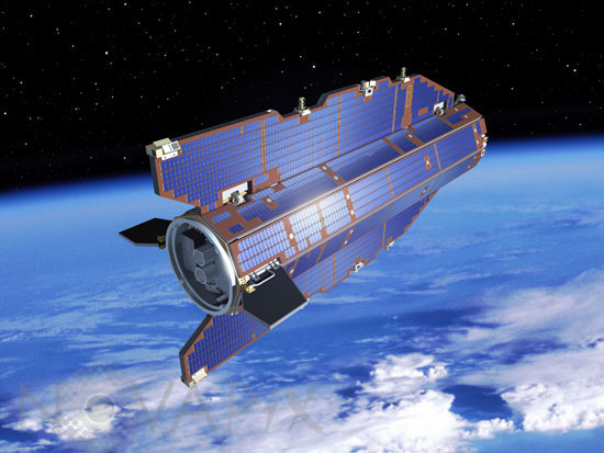 Artist view of the satellite GOCE in Earth orbit