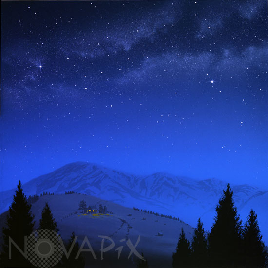 Summer Milky Way above a landscape. Artwork.